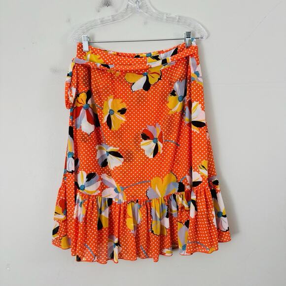 Cabi Orange Polka Dotted Floral Asymmetrical Skirt Women’s Size L - Picture 5 of 7